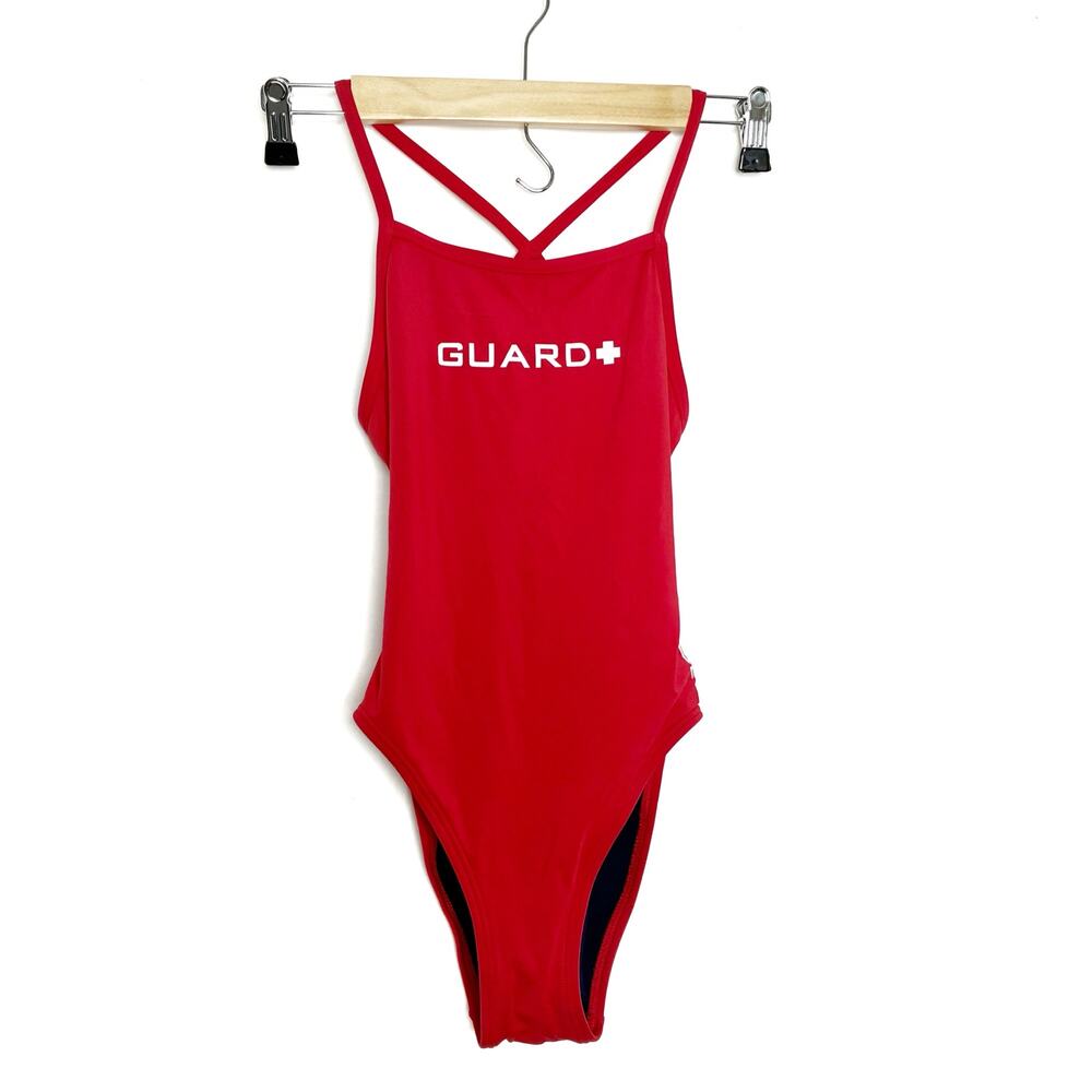 TYR Red Lifeguard Swimsuit One Piece Modest Polyester Spandex Womens 30
